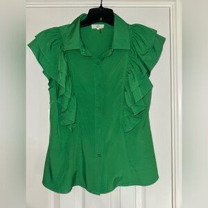 entro Green Ruffle Sleeve Button-Front Blouse